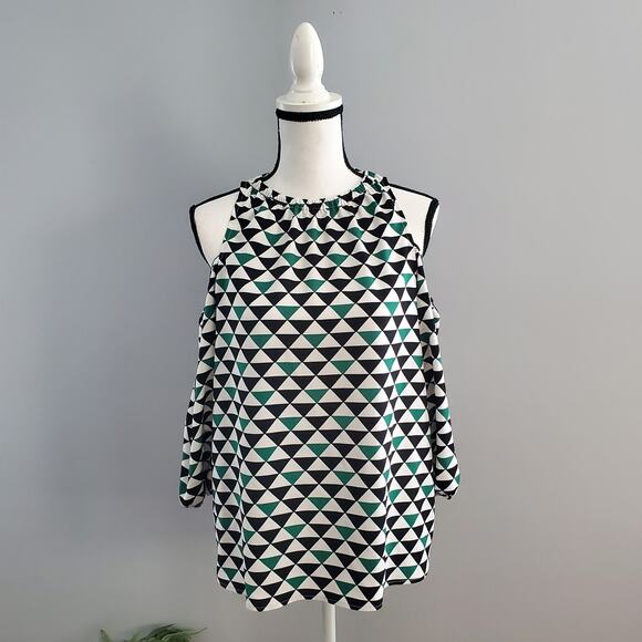 Worthington Women's Cold Shoulder Retro Color Block Top Size M - Picture 1 of 7